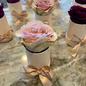 PINK colored preserved real rose in mini box